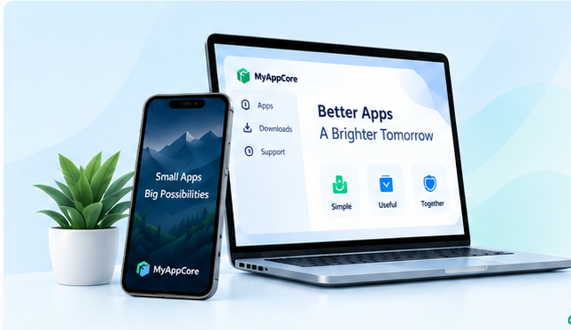 نمایی از برنامههای MyAppCore روی موبایل و لپتاپ
